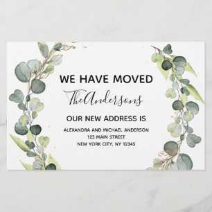 Moving Announcement Eucalyptus Greenery Watercolor