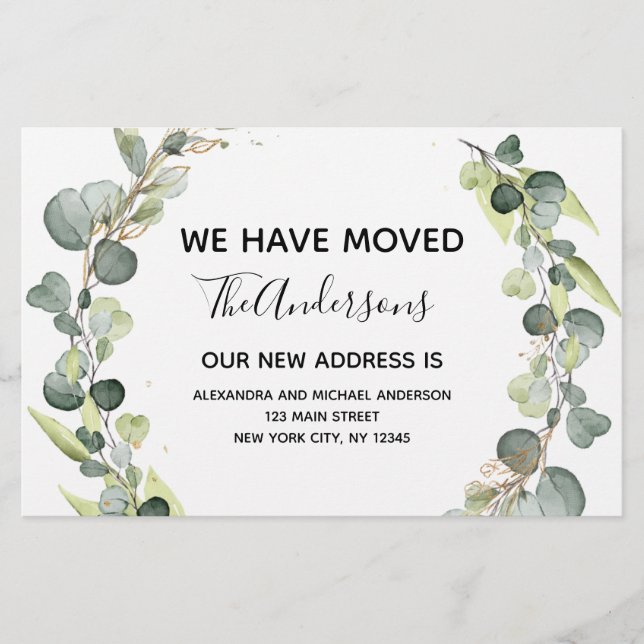 Moving Announcement Eucalyptus Greenery Watercolor (Front)