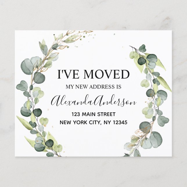 Moving Announcement Eucalyptus Greenery Watercolor (Front)