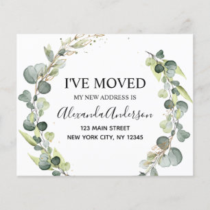 Moving Announcement Eucalyptus Greenery Watercolor