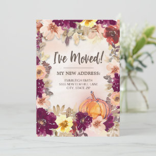 Moving Announcement Fall Autumn Burgundy Floral 