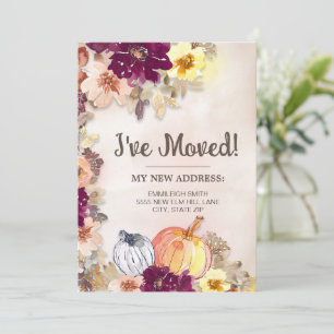 Moving Announcement Fall Autumn Pumpkins Floral