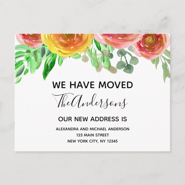Moving Announcement Floral Blush Pink Watercolor (Front)