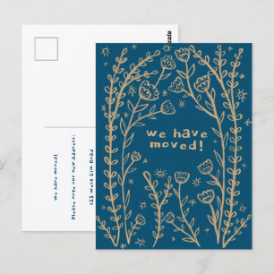 Moving Announcement Floral Frame Sketch Doodle Postcard
