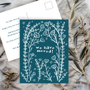 Moving Announcement Floral Frame Sketch Doodle Postcard