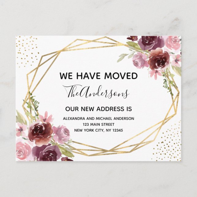 Moving Announcement Floral Geometric Watercolor (Front)