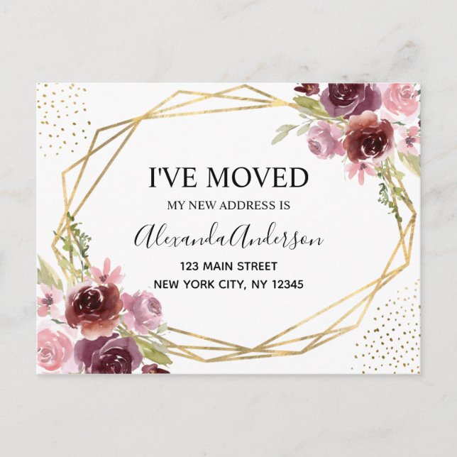 Moving Announcement Floral Geometric Watercolor (Front)