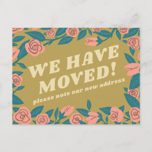 MOVING ANNOUNCEMENT Green Pink Rose Frame Custom Postcard