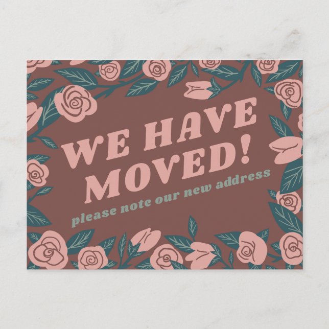 MOVING ANNOUNCEMENT Green Pink Rose Frame Custom Postcard (Front)