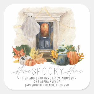 Moving Announcement   Halloween Front Door Square Sticker