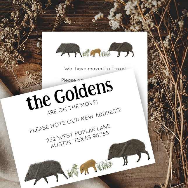 MOVING ANNOUNCEMENT Javelina Family Southwest Card (MOVING ANNOUNCEMENT Javelina Family Southwest Address Change New Home Card)