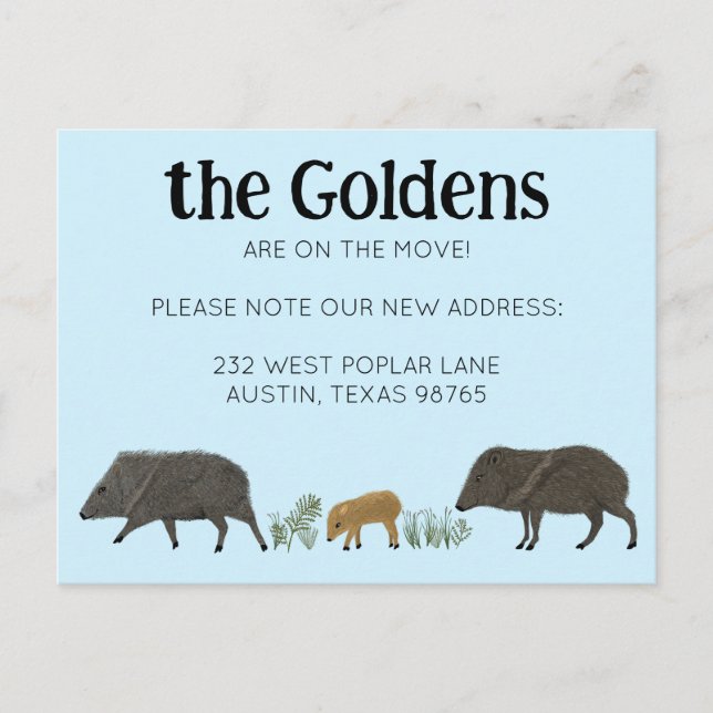 MOVING ANNOUNCEMENT Javelina Family Southwest Postcard (Front)