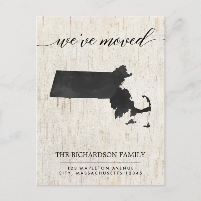 Moving announcement, Massachusetts state rustic Invitation Postcard (Front)