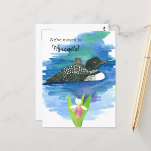 Moving Announcement Minnesota Loon Lady Slipper  Postcard