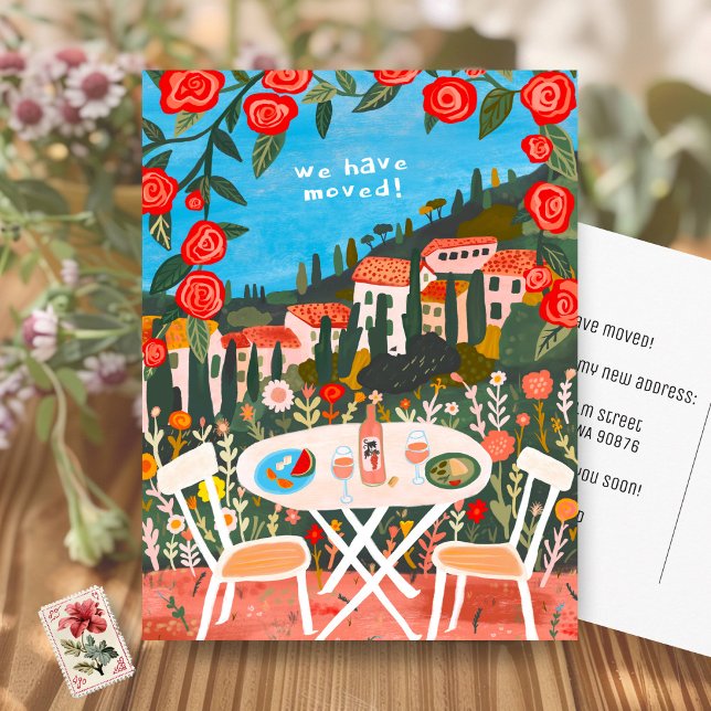 MOVING ANNOUNCEMENT New Address Countryside Views Postcard (MOVING ANNOUNCEMENT New Address Change Countryside Views Art Painting Flowers Garden Postcard
)