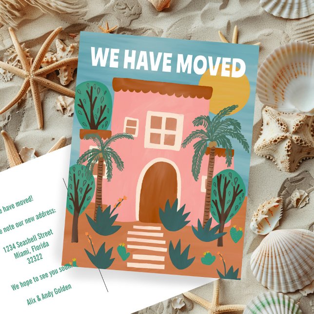 Moving Announcement New Address Pink House CUSTOM Postcard (Moving Announcement New Address Pink House CUSTOM Change of Address Postcard
)