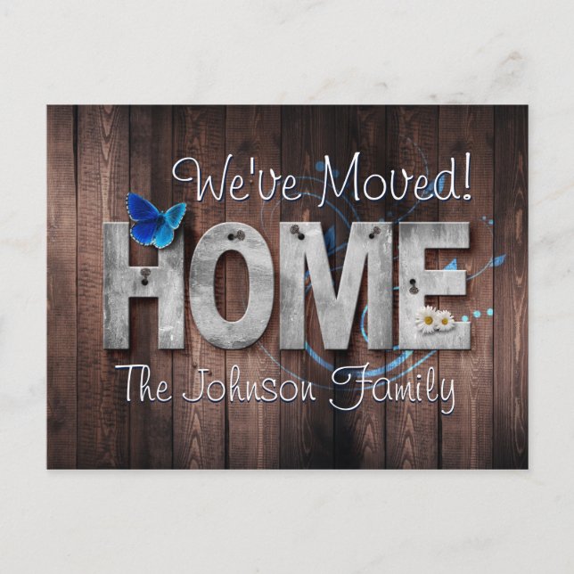 Moving Announcement New Address Rustic Wood HOME Postcard (Front)