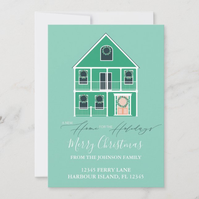 Moving Announcement New Home Holiday Light Green (Front)