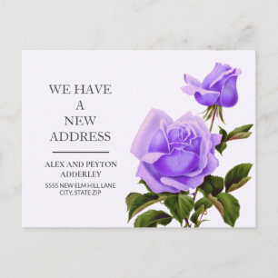Moving Announcement Purple Vintage Floral Roses  Postcard