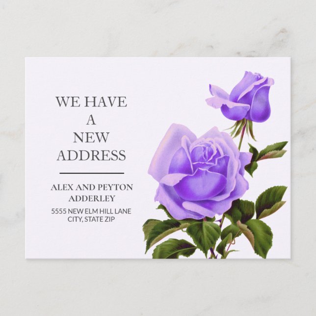 Moving Announcement Purple Vintage Floral Roses  Postcard (Front)
