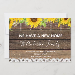 Moving Announcement Rustic Sunflower Wood