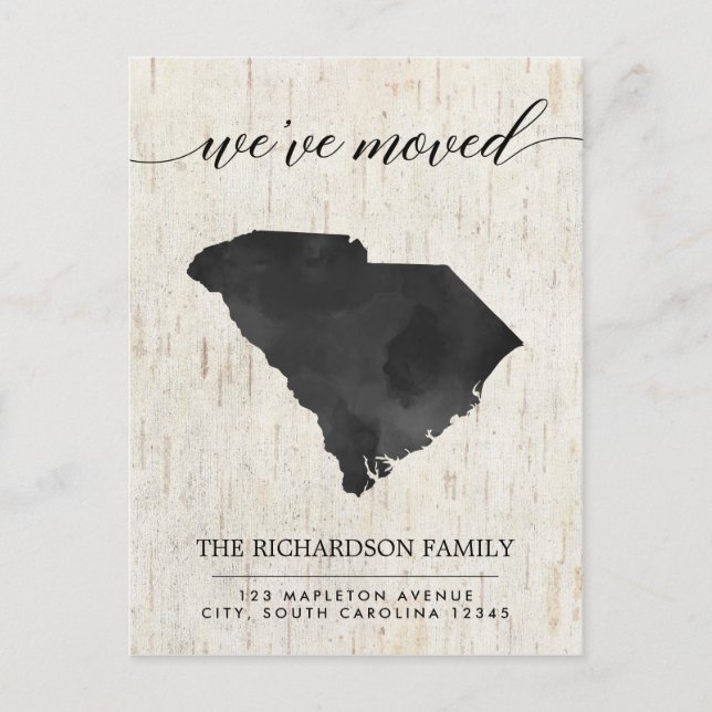 Moving announcement, South Carolina state rustic Invitation Postcard (Front)