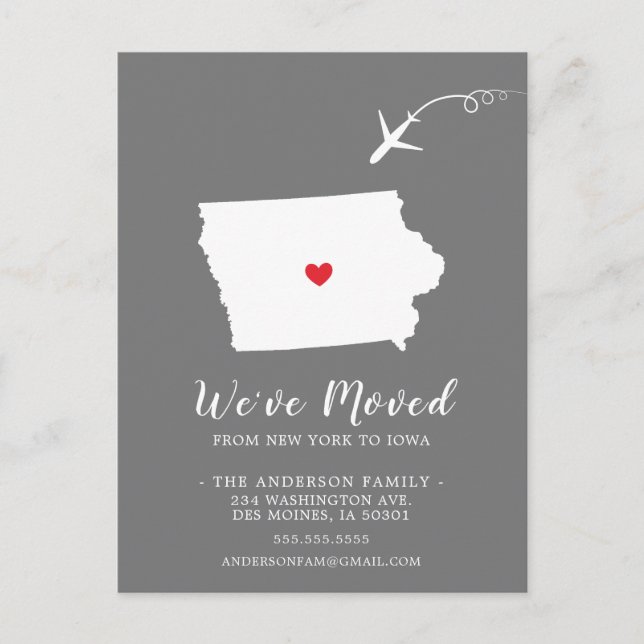 Moving Announcement State IOWA Post Card (Front)
