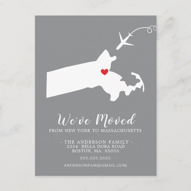 Moving Announcement State Massachusetts  Post Card (Front)