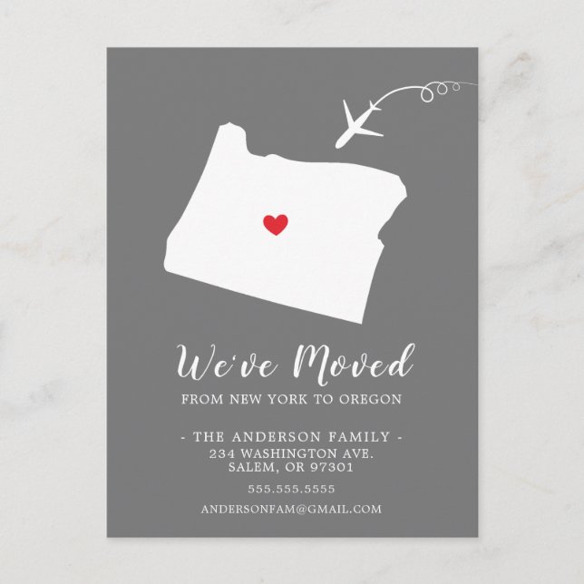 Moving Announcement State OREGON Post Card (Front)