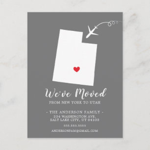 Moving Announcement State UTAH Post Card