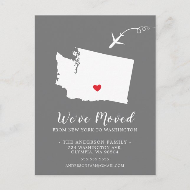 Moving Announcement State WASHINGTON Postcard (Front)