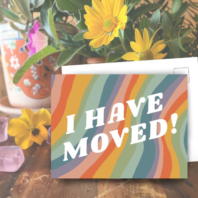 MOVING ANNOUNCEMENT Stripes Retro Muted Rainbow Postcard (MOVING ANNOUNCEMENT Change of Address Stripes Retro Muted Rainbow Custom Postcard
)