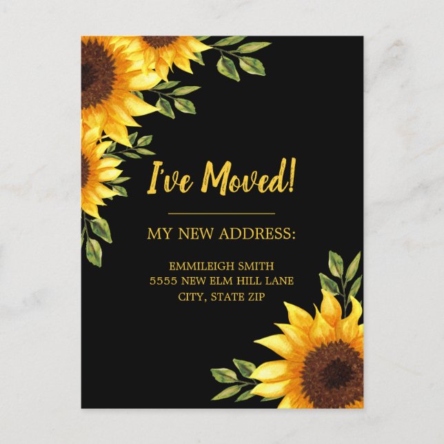 Moving Announcement Sunflower Black Rustic Postcard (Front)