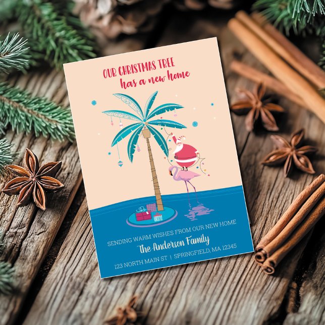 Moving Announcement Tropical Christmas Tree Card (Creator Uploaded)