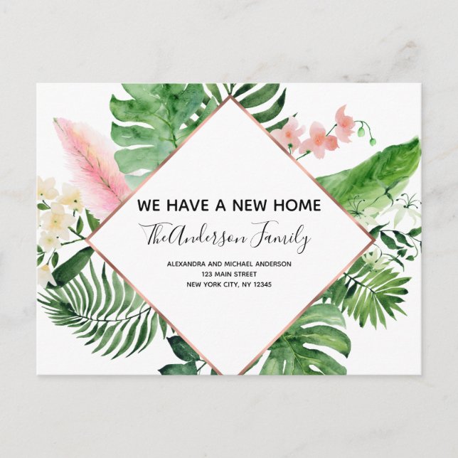 Moving Announcement Tropical Floral Watercolor (Front)