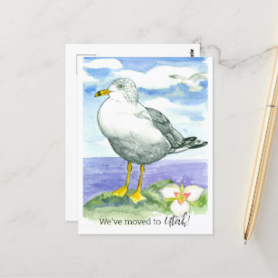 Moving Announcement Utah Seagull Sego Lily Flower Postcard