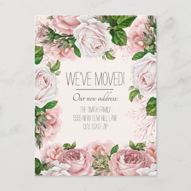 Moving Announcement Vintage Blush Pink Roses Postcard (Front)