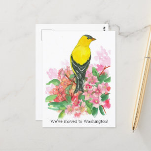 Moving Announcement Washington Goldfinch Flowers Postcard