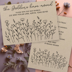 MOVING ANNOUNCEMENT Wildflower Line Art Kraft Card