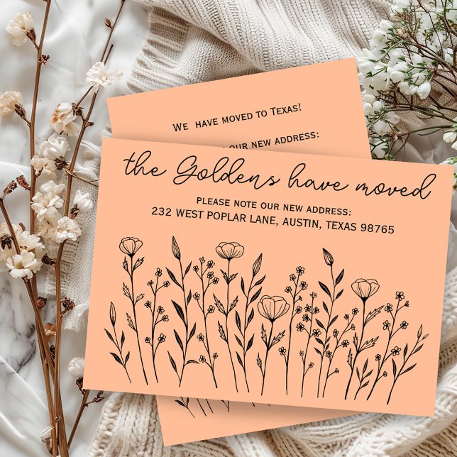 MOVING ANNOUNCEMENT Wildflowers Simple Custom (MOVING ANNOUNCEMENT Wildflowers Line Art Simple Custom Address Change New Home Card)