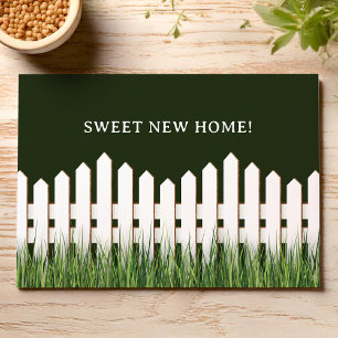 Moving Announcement with white picket fence