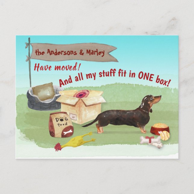 Moving Black Dachshund Dog Toys Our New Home       Postcard (Front)