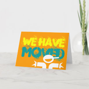 Moving card saying 'we have moved' in graphiti