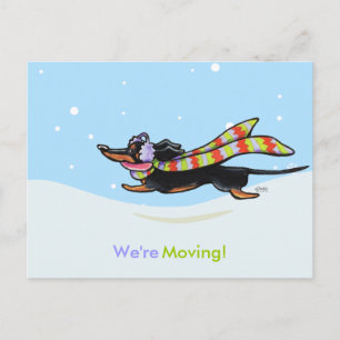 Moving Dachshund Winter New Address Announcements