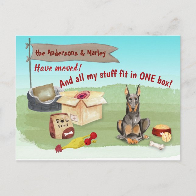 Moving Doberman Dog Toys  Our New Home   Postcard (Front)