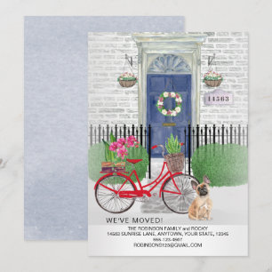Moving French Bulldog Dog Bicycle Blue Door   Announcement