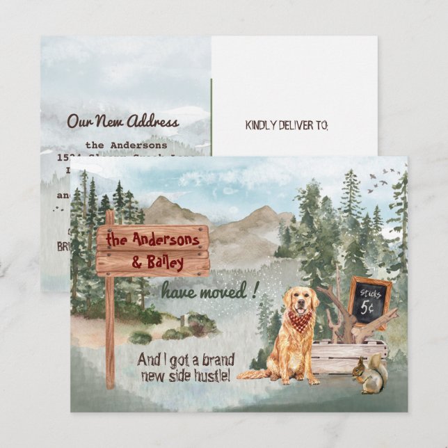 Moving Golden Retriever Dog Woods New Address      Announcement Postcard (Front/Back)