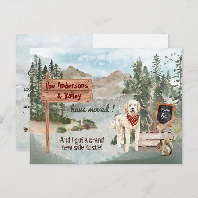 Moving Goldendoodle Pine Woods New Address      Announcement Postcard (Front/Back)