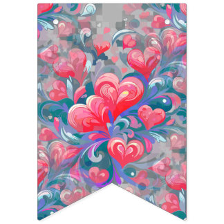 Moving heart pattern, red and blue. bunting