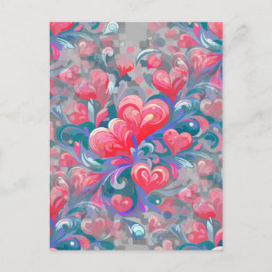 Moving heart pattern, red and blue. postcard
